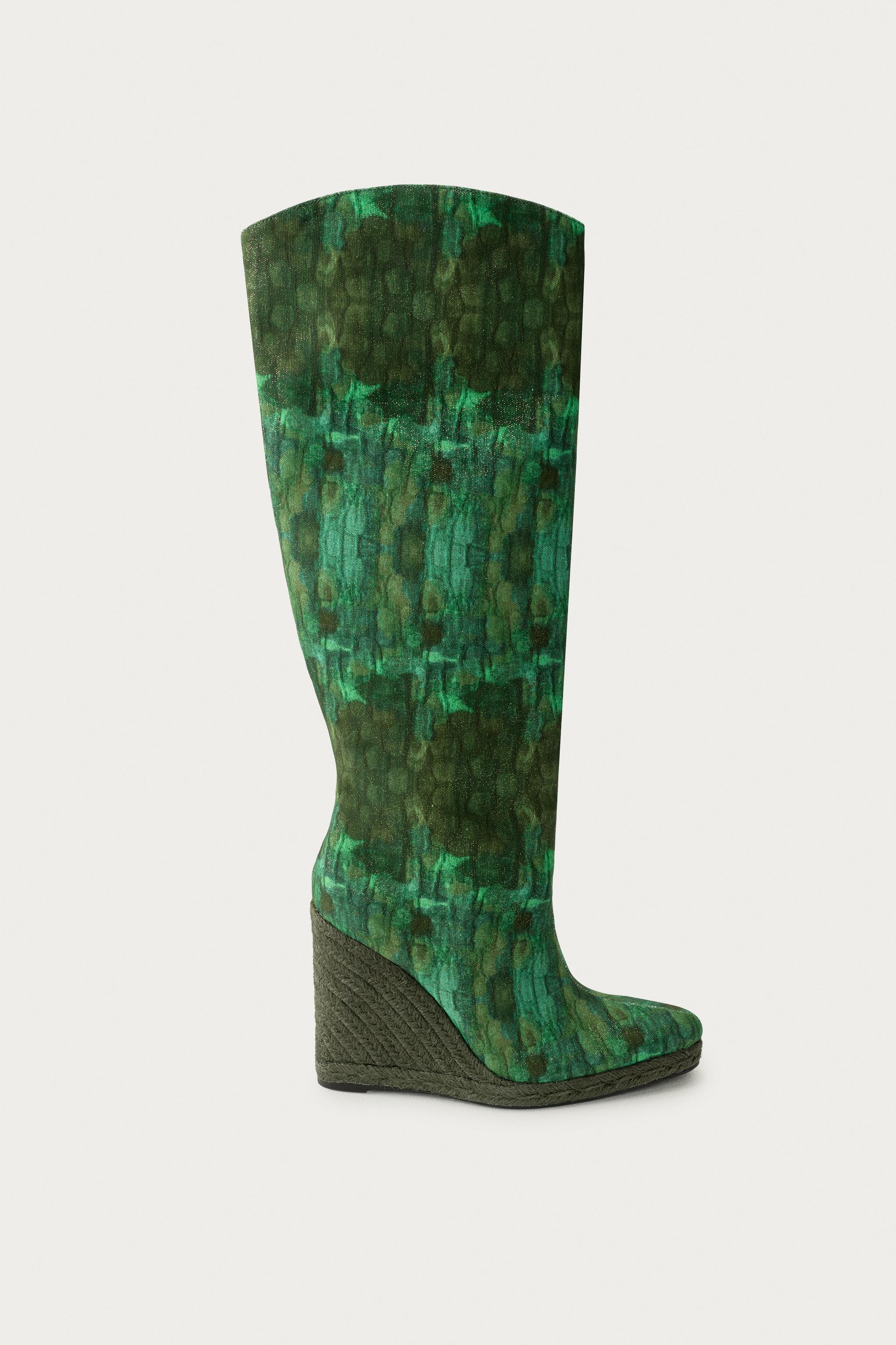 MARISA BERENSON X ZARA PRINTED WEDGE BOOTS